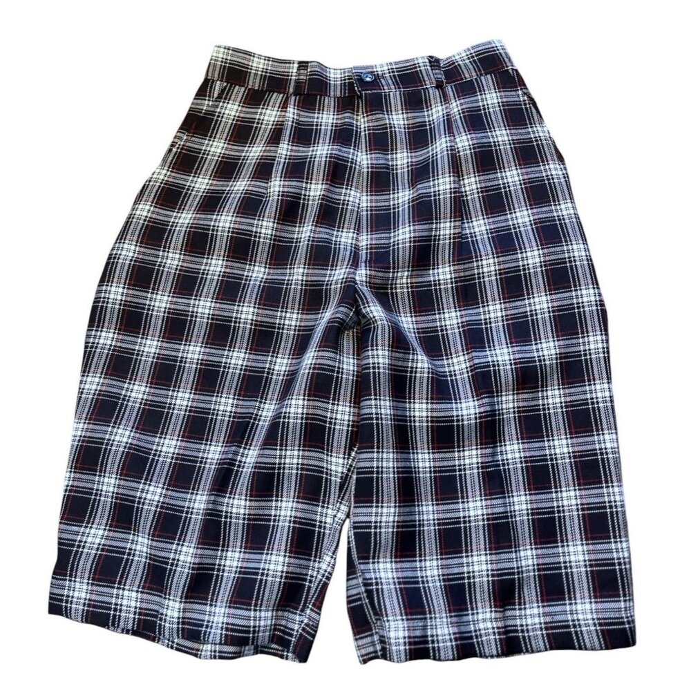 Jara Womens Plaid Wide-Leg Shorts Size 10 Red/Navy/White Polyester Blend
